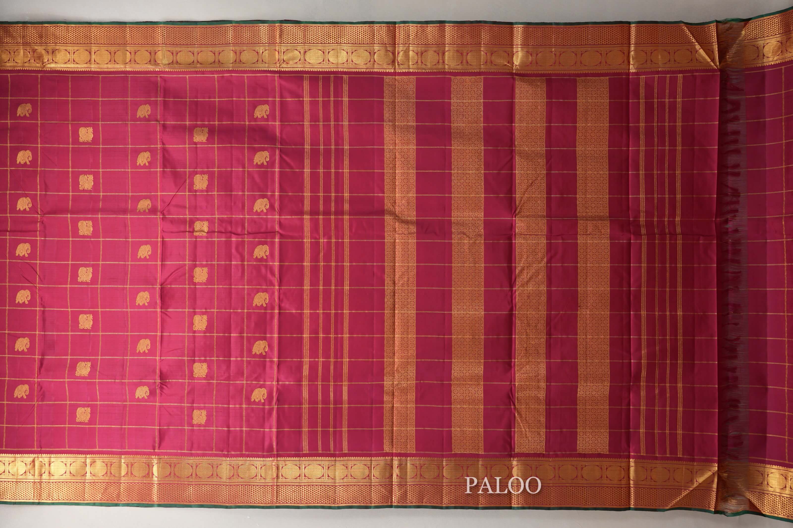 Reddish Pink Ten Yards Silk Saree paloo