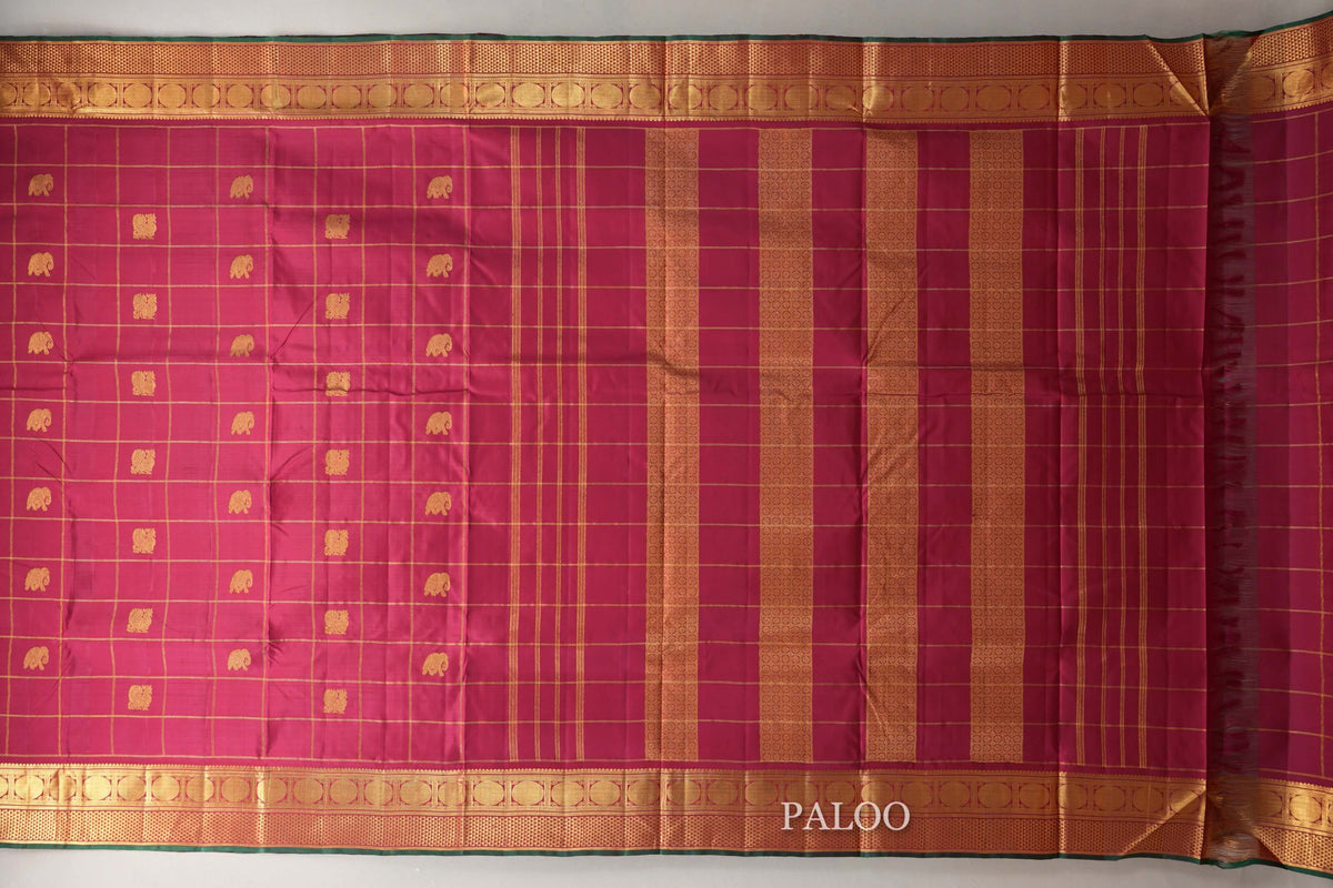 Reddish Pink Ten Yards Silk Saree paloo