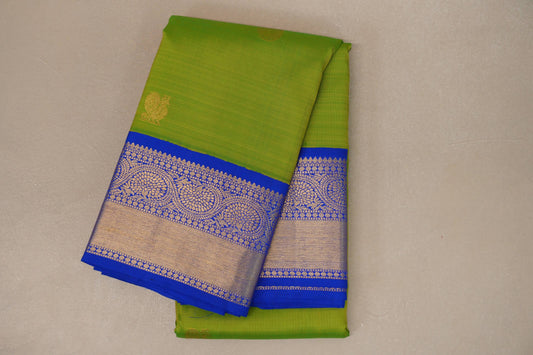 Bright Parrot Green with royal blue Vintage Kanjivaram Silk Saree by Shreenivas Silks 