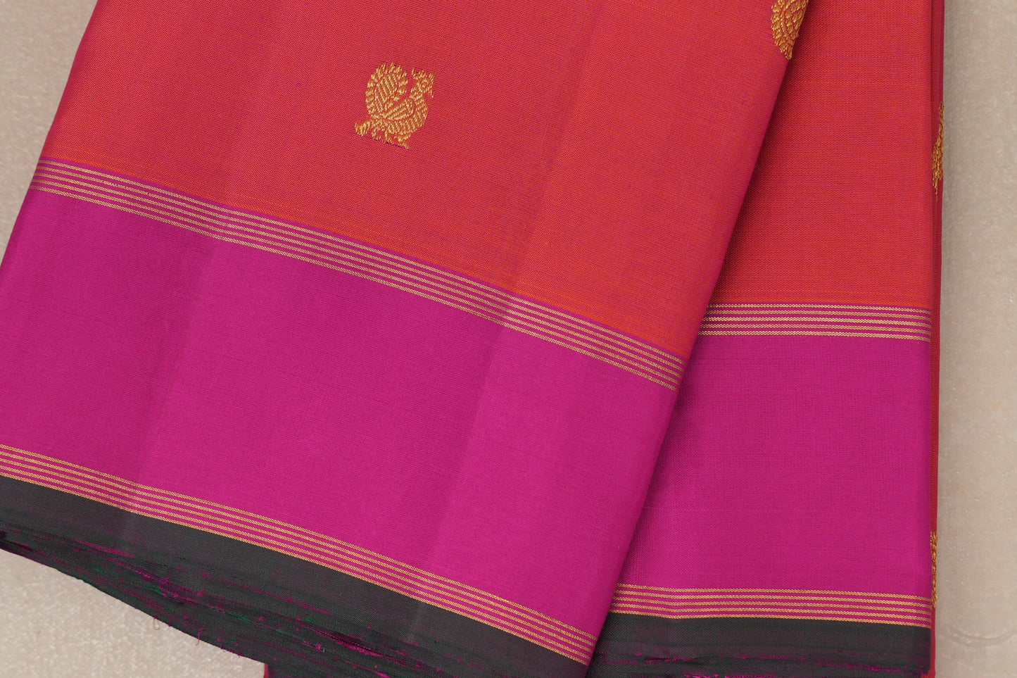 Orangish Pink Vintage Kanjivaram Silk Saree by Shreenivas Silks  border
