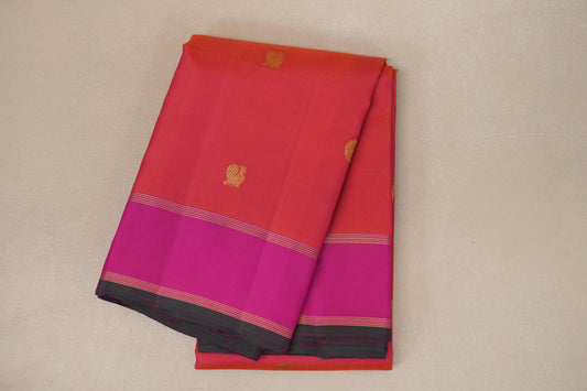 Orangish Pink Vintage Kanjivaram Silk Saree by Shreenivas Silks 