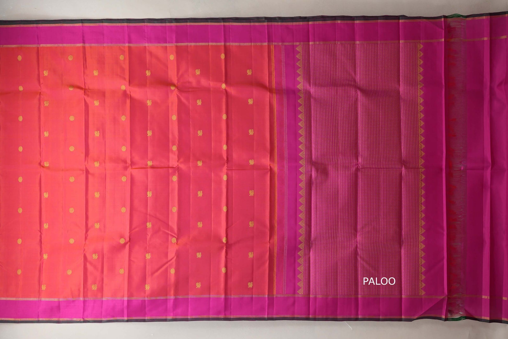 Orangish Pink Vintage Kanjivaram Silk Saree by Shreenivas Silks paloo