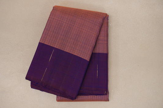 Onion Pink with Dual Tone of Plum and Blue border Vintage Kanjivaram Silk Saree SS8942