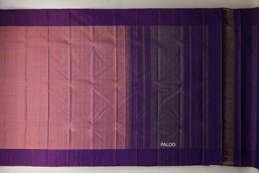 Onion Pink with Dual Tone of Plum and Blue border Vintage Kanjivaram Silk Saree SS8942