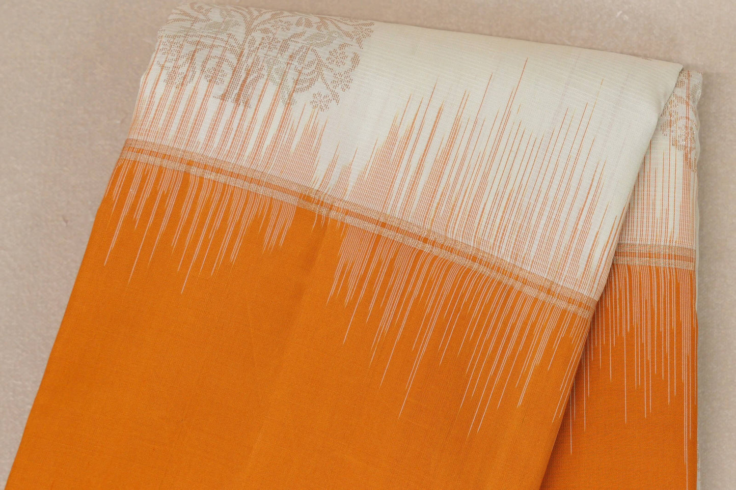 Off white with Bright Mango Orange borders Light Weight Kanjivaram Silk Saree SS8944