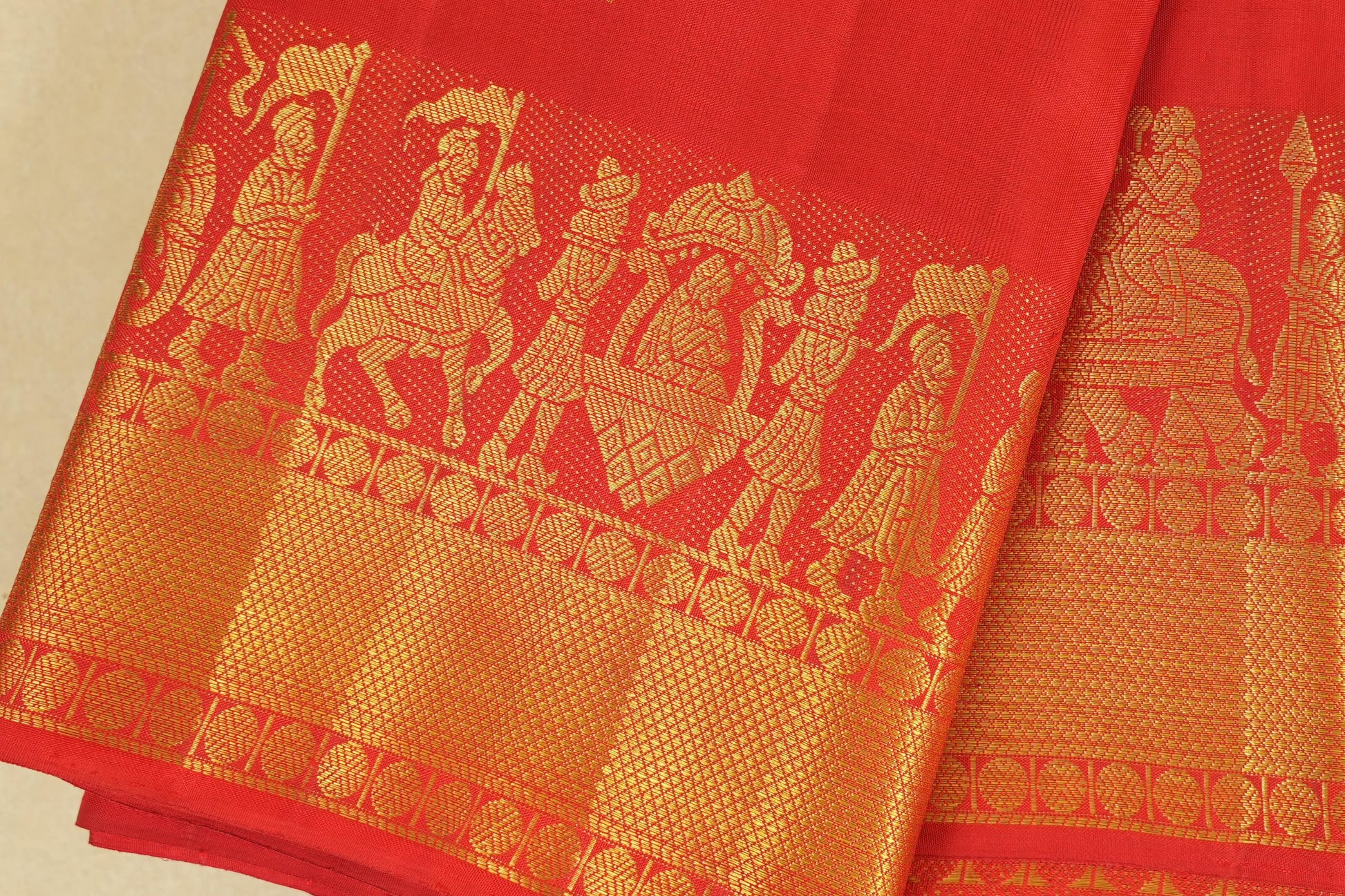 Chilli Red  vintage kanjivaram silk saree borders zoom