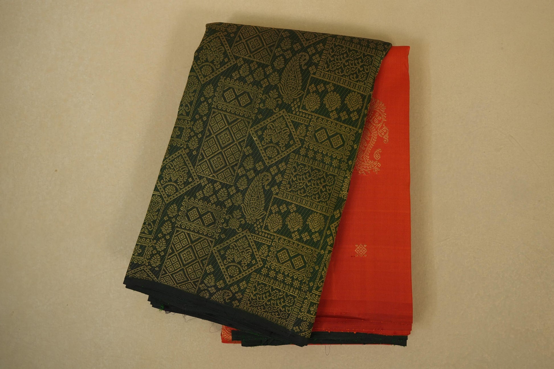 Folded Orange vintage kanjivaram silk saree