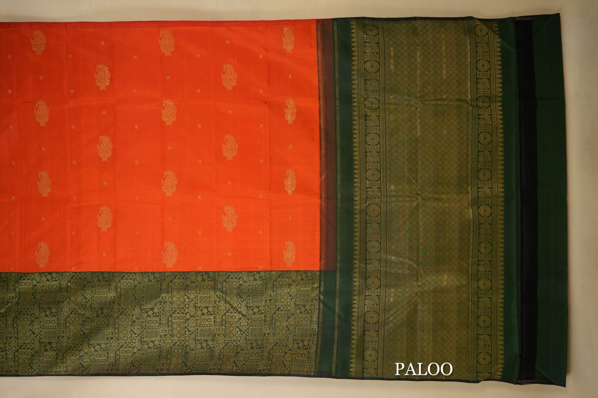 Orange vintage kanjivaram silk saree paloo