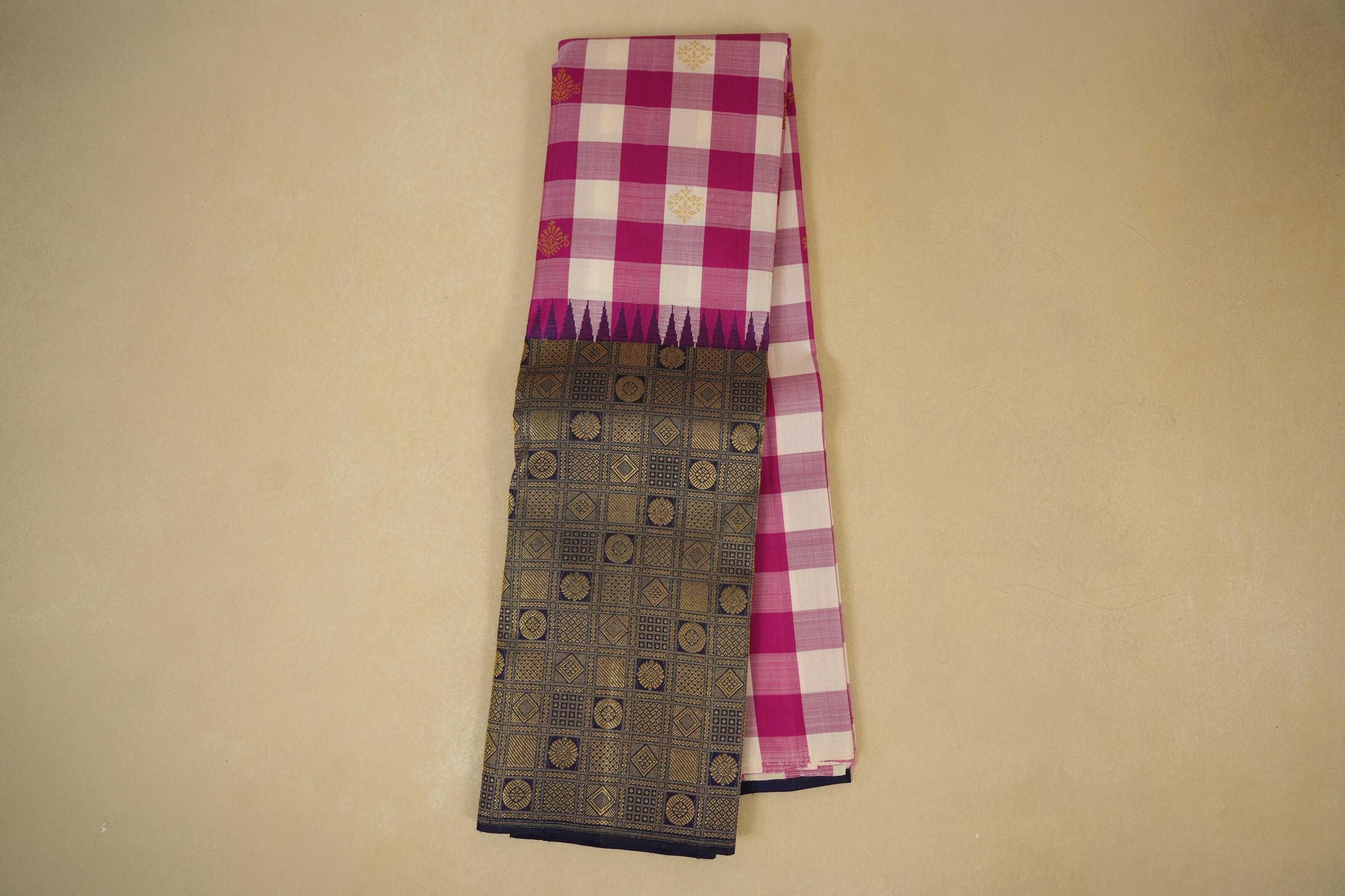 Multi Colour checked vintage kanjivaram silk saree