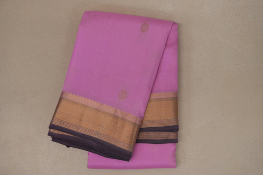 Bright pink with Dusty Lavender border Light Weight Kanjivaram Silk Saree SS8952