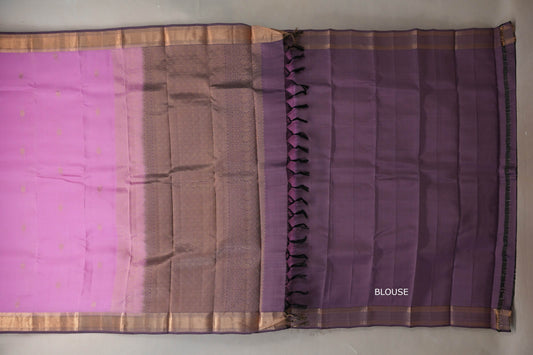 Bright pink with Dusty Lavender border Light Weight Kanjivaram Silk Saree SS8952