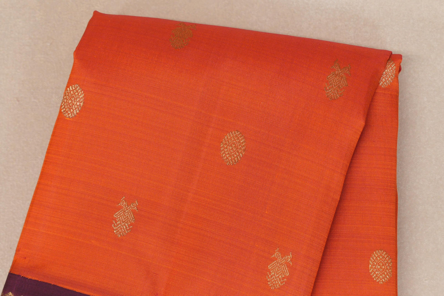 Orange with Deep Magenta Borders Heirloom Kanjivaram Silk Saree body zoom