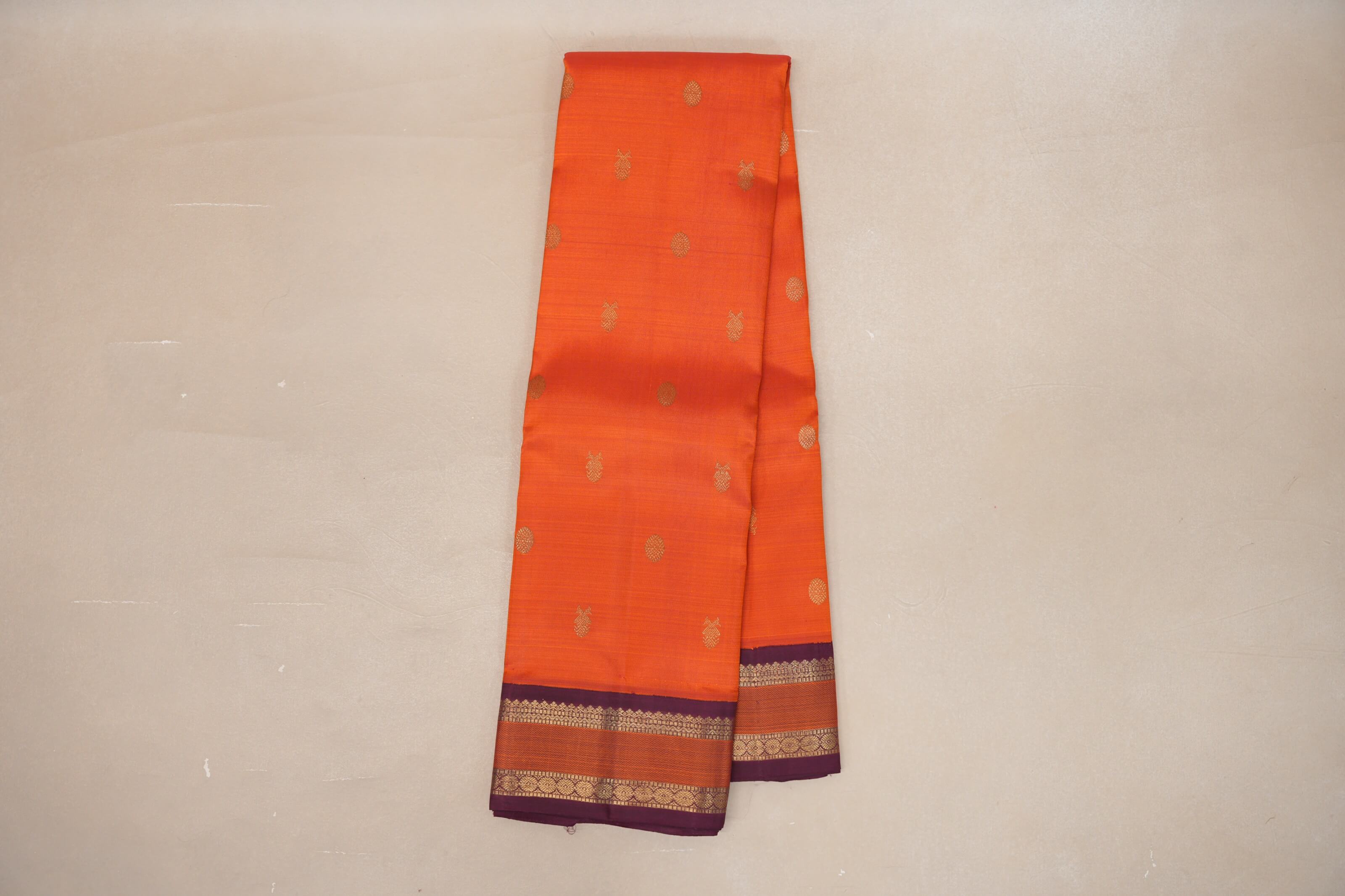 Orange with Deep Magenta Borders Heirloom Kanjivaram Silk Saree