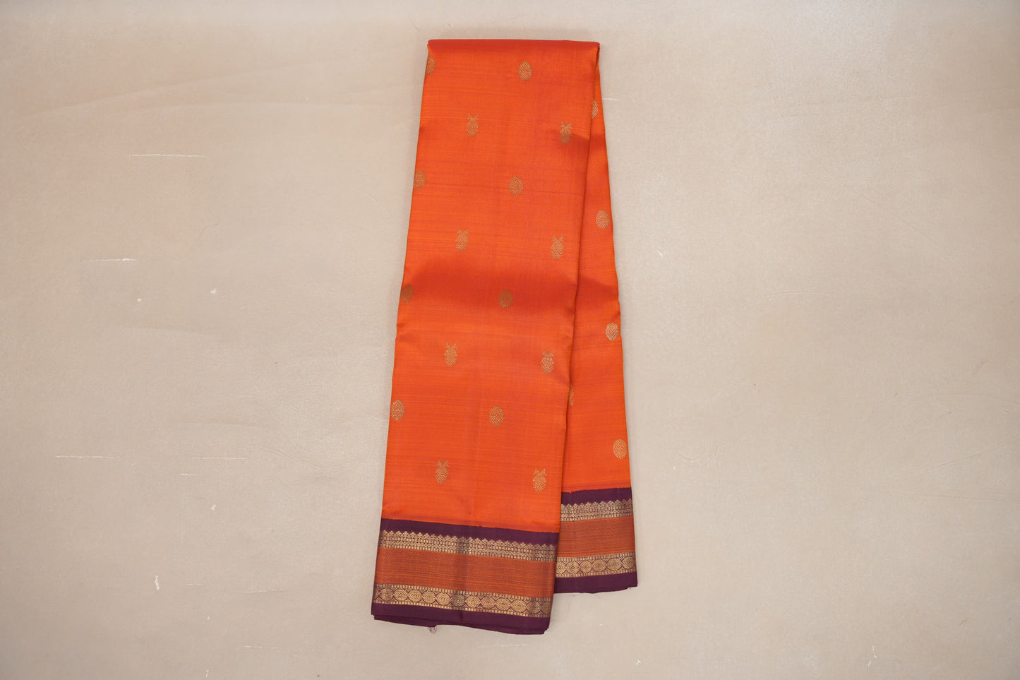 Orange with Deep Magenta Borders Heirloom Kanjivaram Silk Saree
