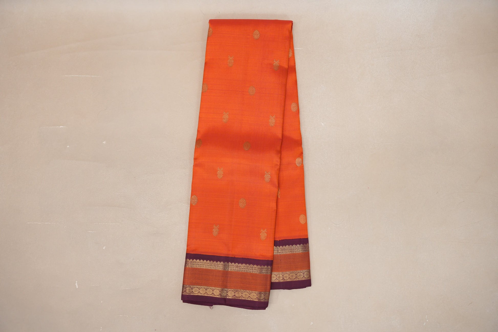 Orange with Deep Magenta Borders Heirloom Kanjivaram Silk Saree