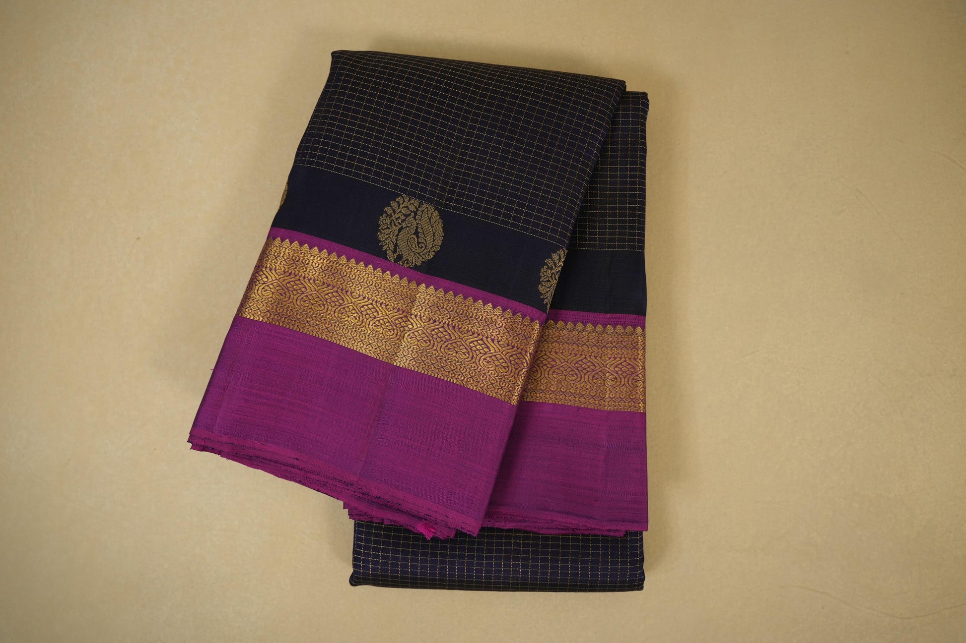 Dark navy blue vintage kanjivaram silk saree