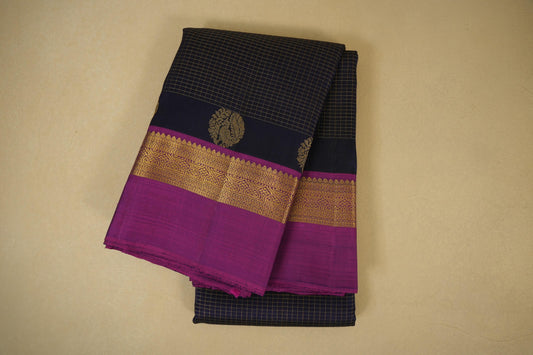 Dark navy blue vintage kanjivaram silk saree