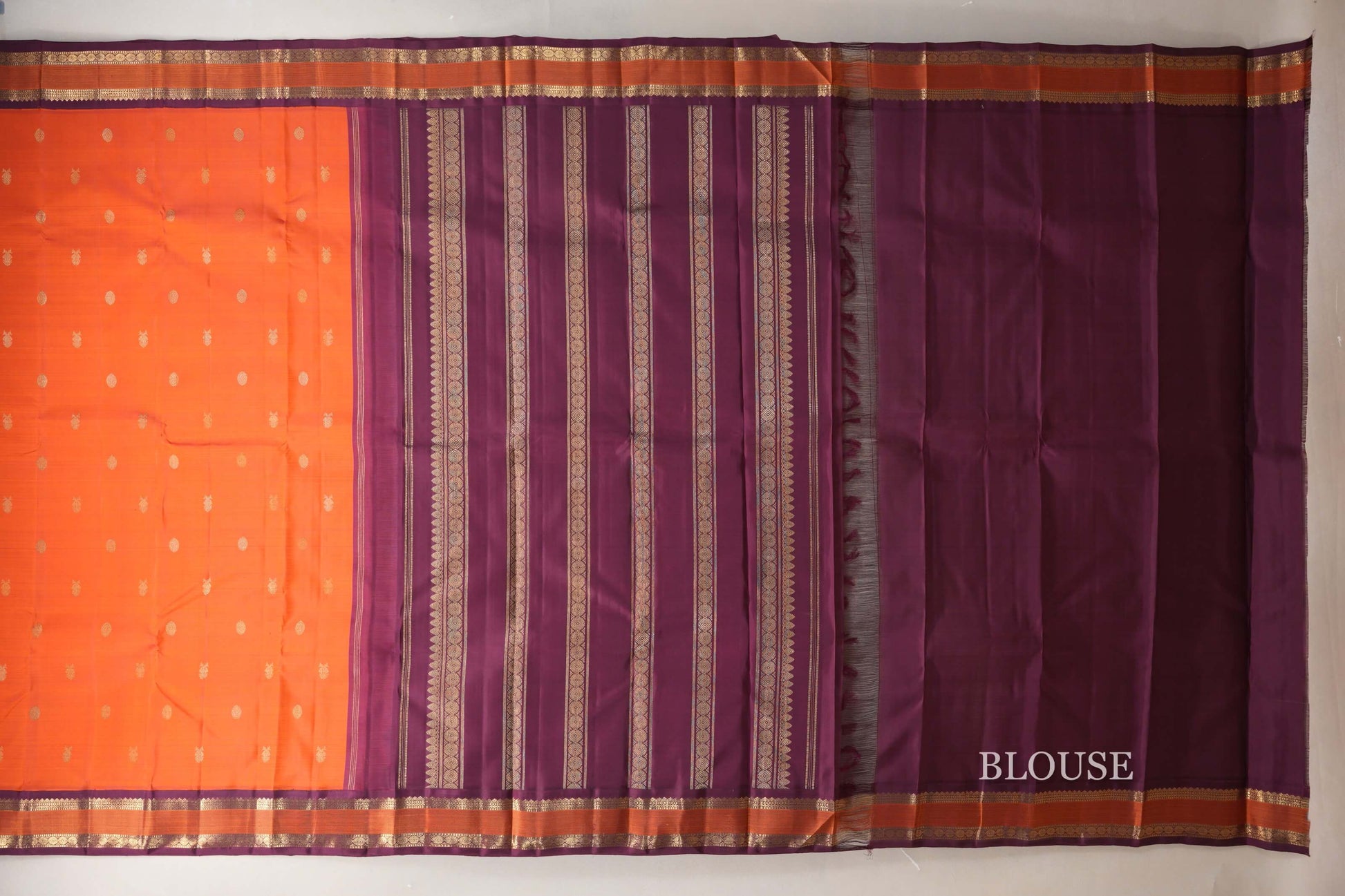 Orange with Deep Magenta Borders Heirloom Kanjivaram Silk Saree blouse