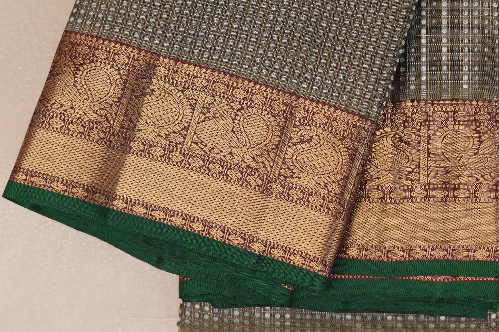 Sage Green Heirloom Kanjivaram Silk Saree border zoom