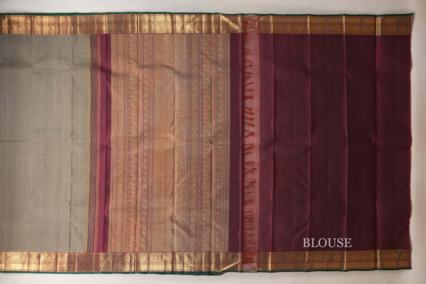 Sage Green Heirloom Kanjivaram Silk Saree blouse