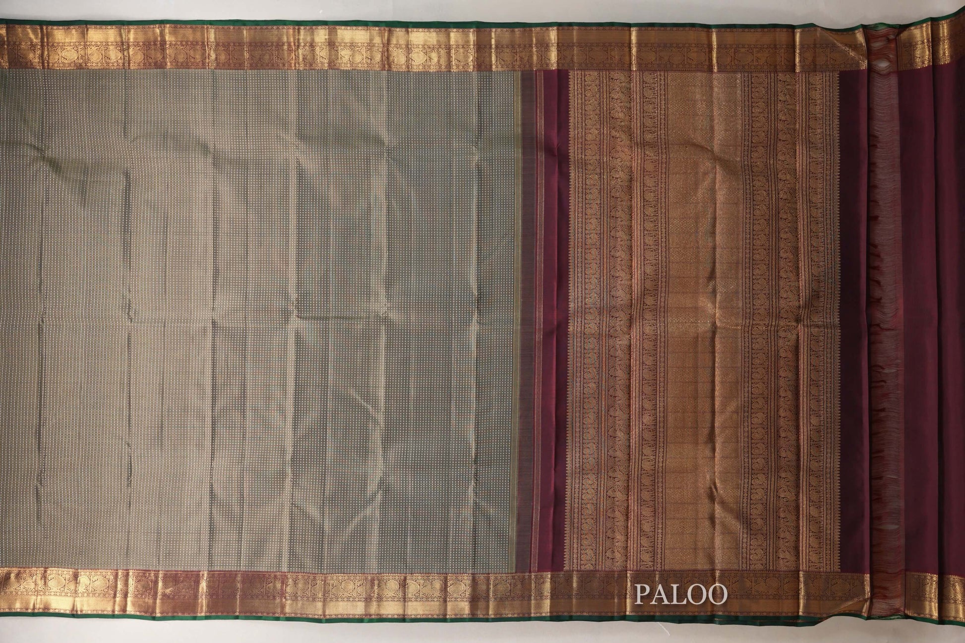 Sage Green Heirloom Kanjivaram Silk Saree paloo