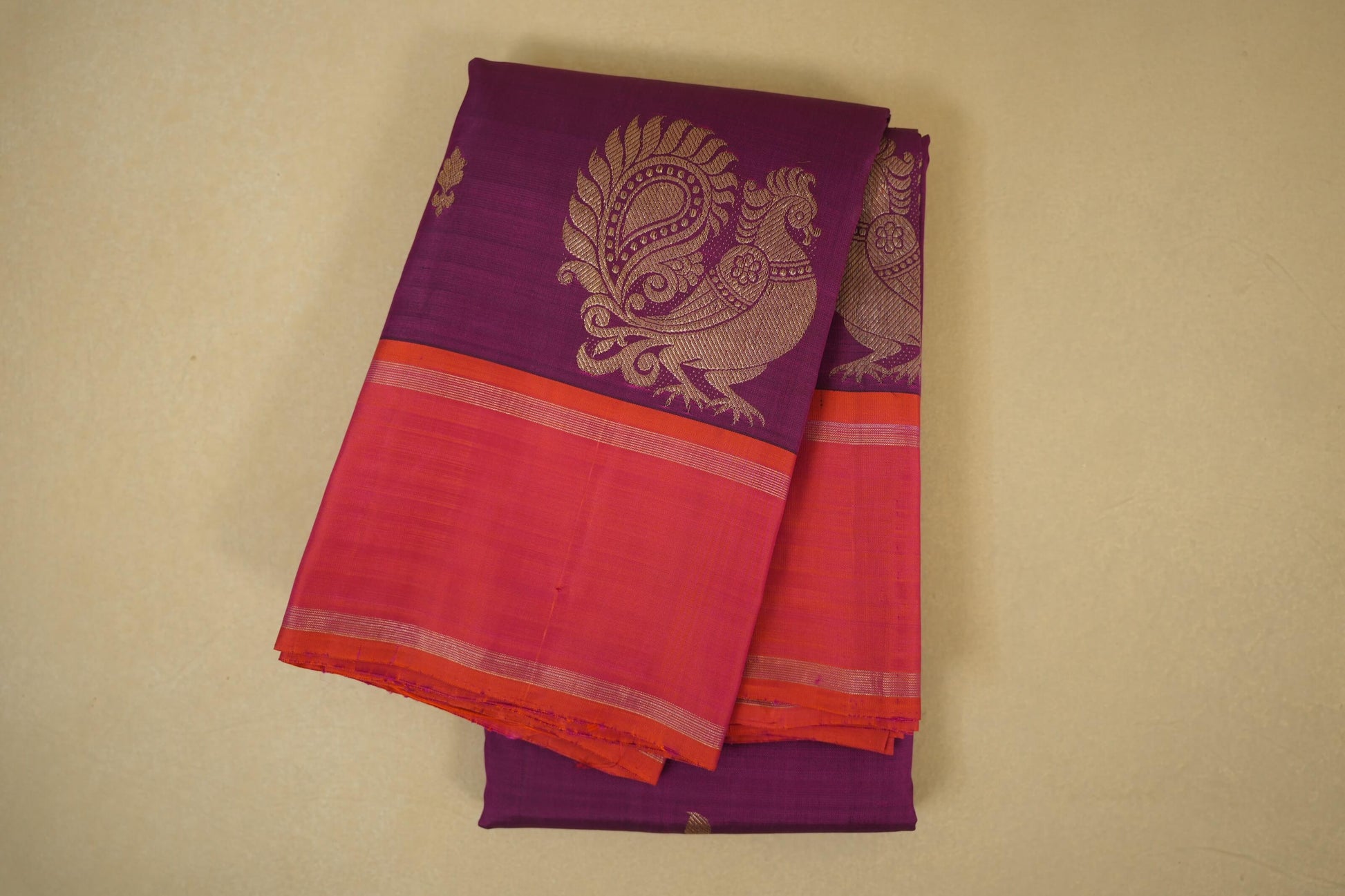 Folded Magenta vintage kanjivaram silk saree