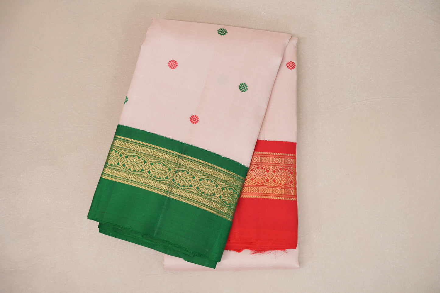 folded Ivory Pink  Heirloom Kanjivaram Silk Saree 