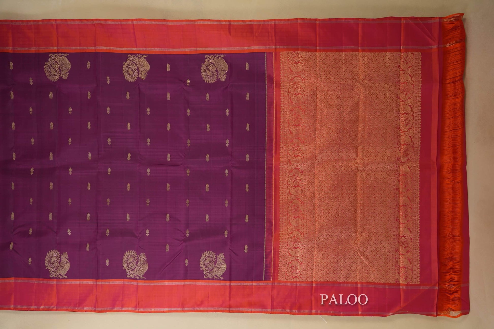 Magenta Kanjivaram Silk Saree paloo