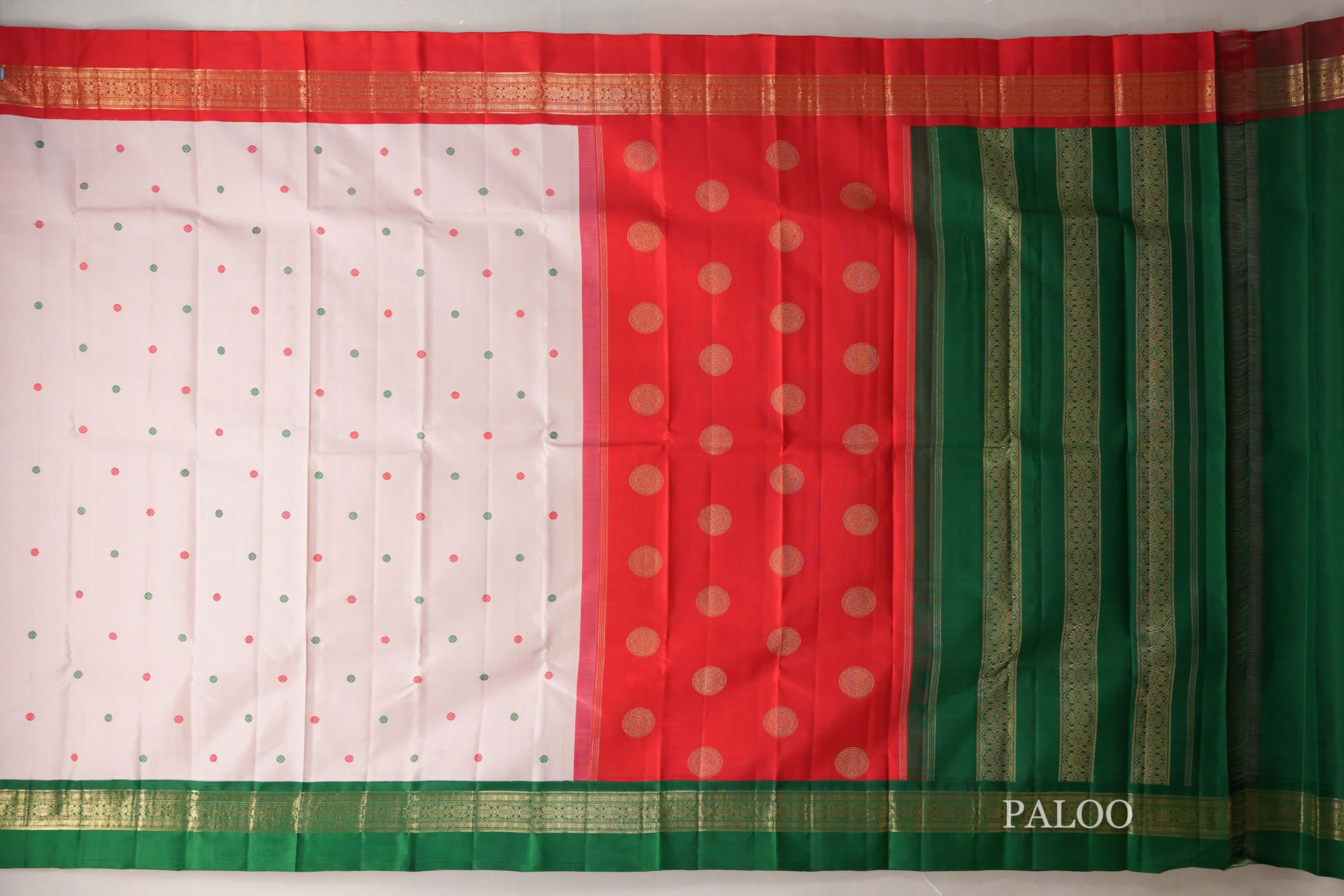 Ivory Pink Heirloom Kanjivaram Silk Saree paloo