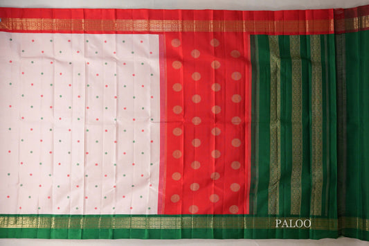 Ivory Pink Heirloom Kanjivaram Silk Saree paloo