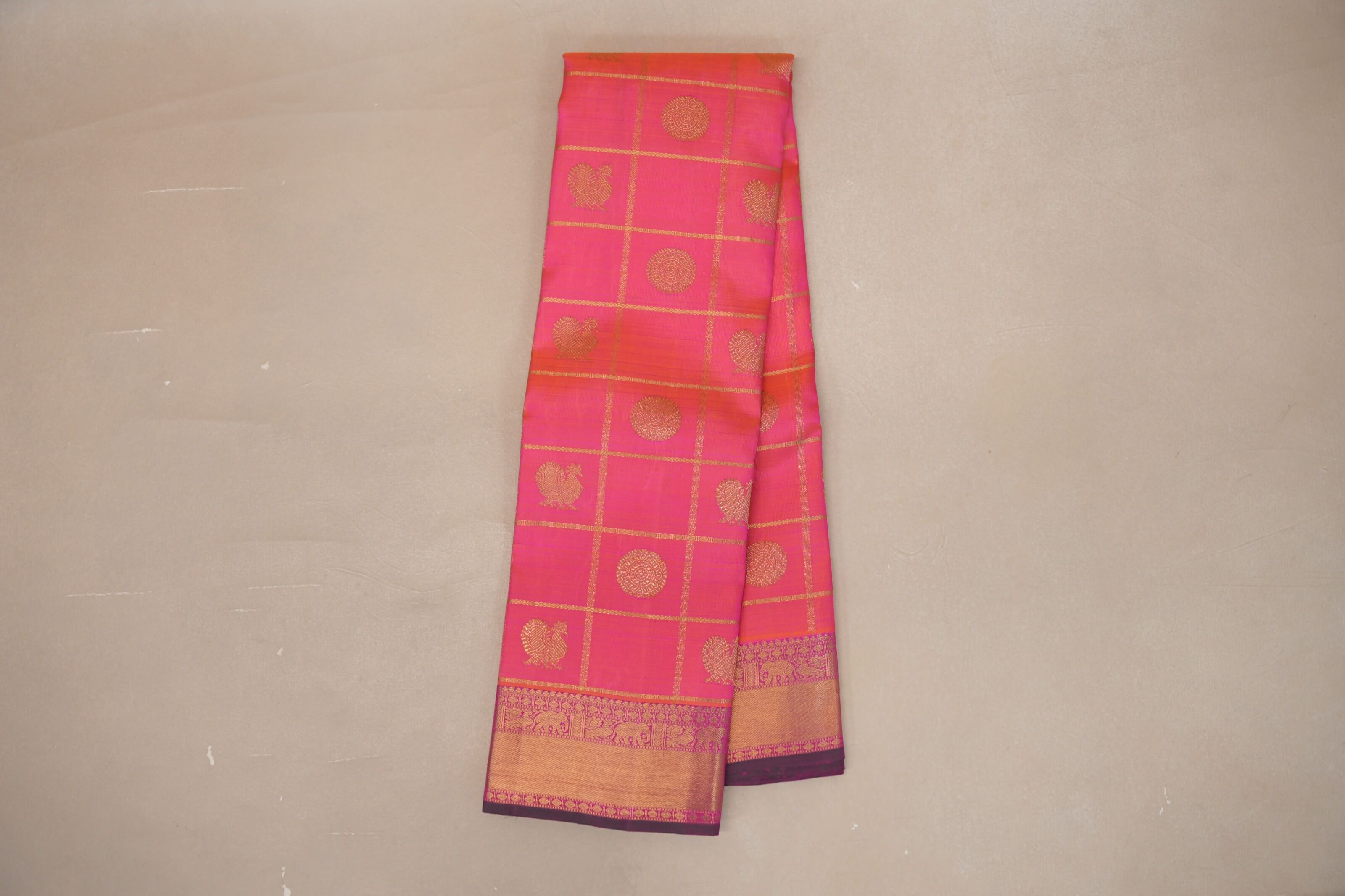 Orangish Pink Heirloom Kanjivaram Silk Saree online