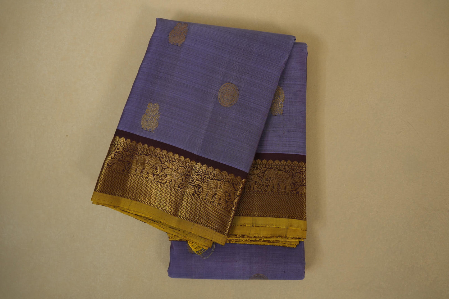 Folded Lavender vintage kanjivaram silk saree