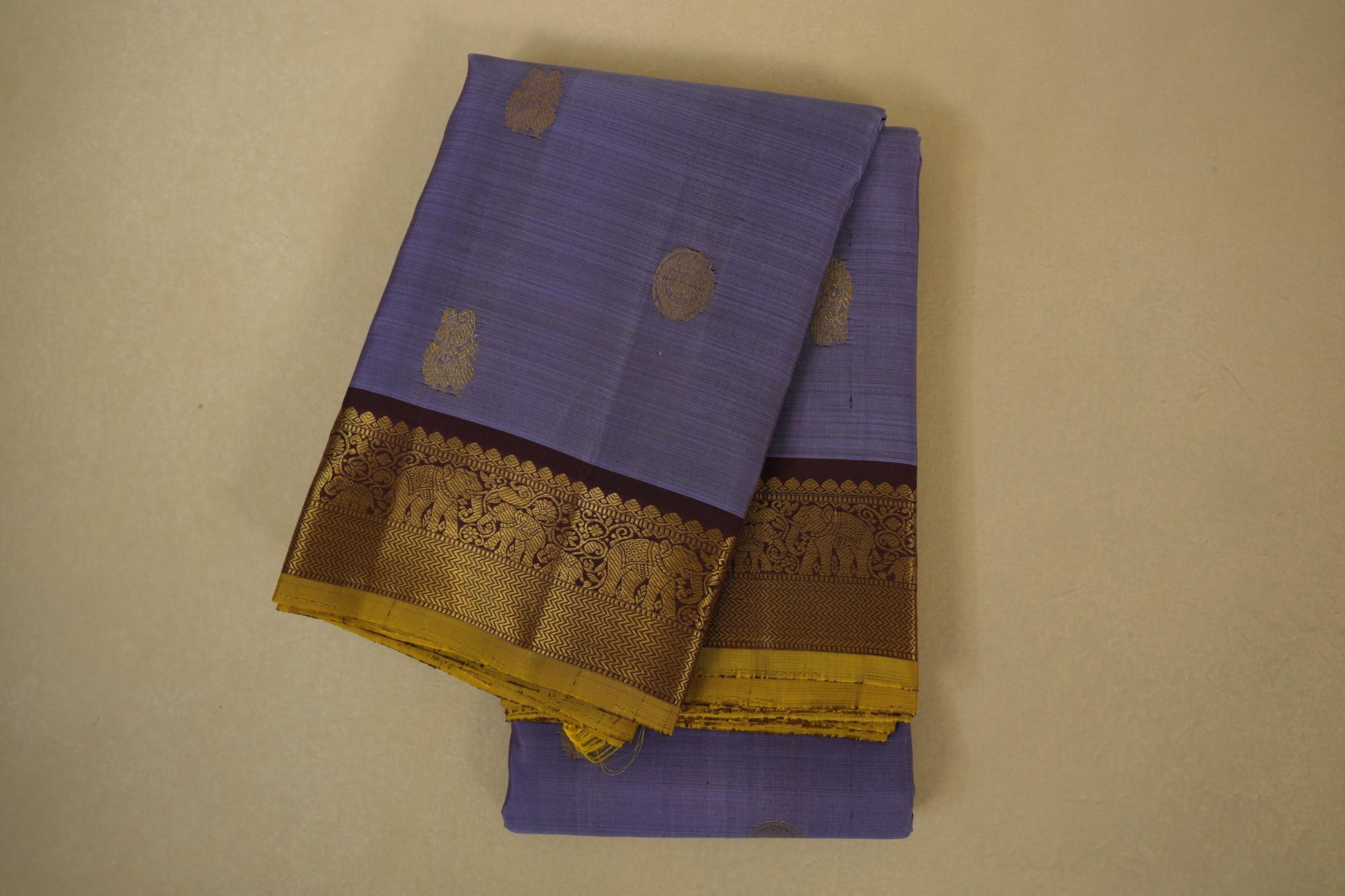 Folded Lavender vintage kanjivaram silk saree