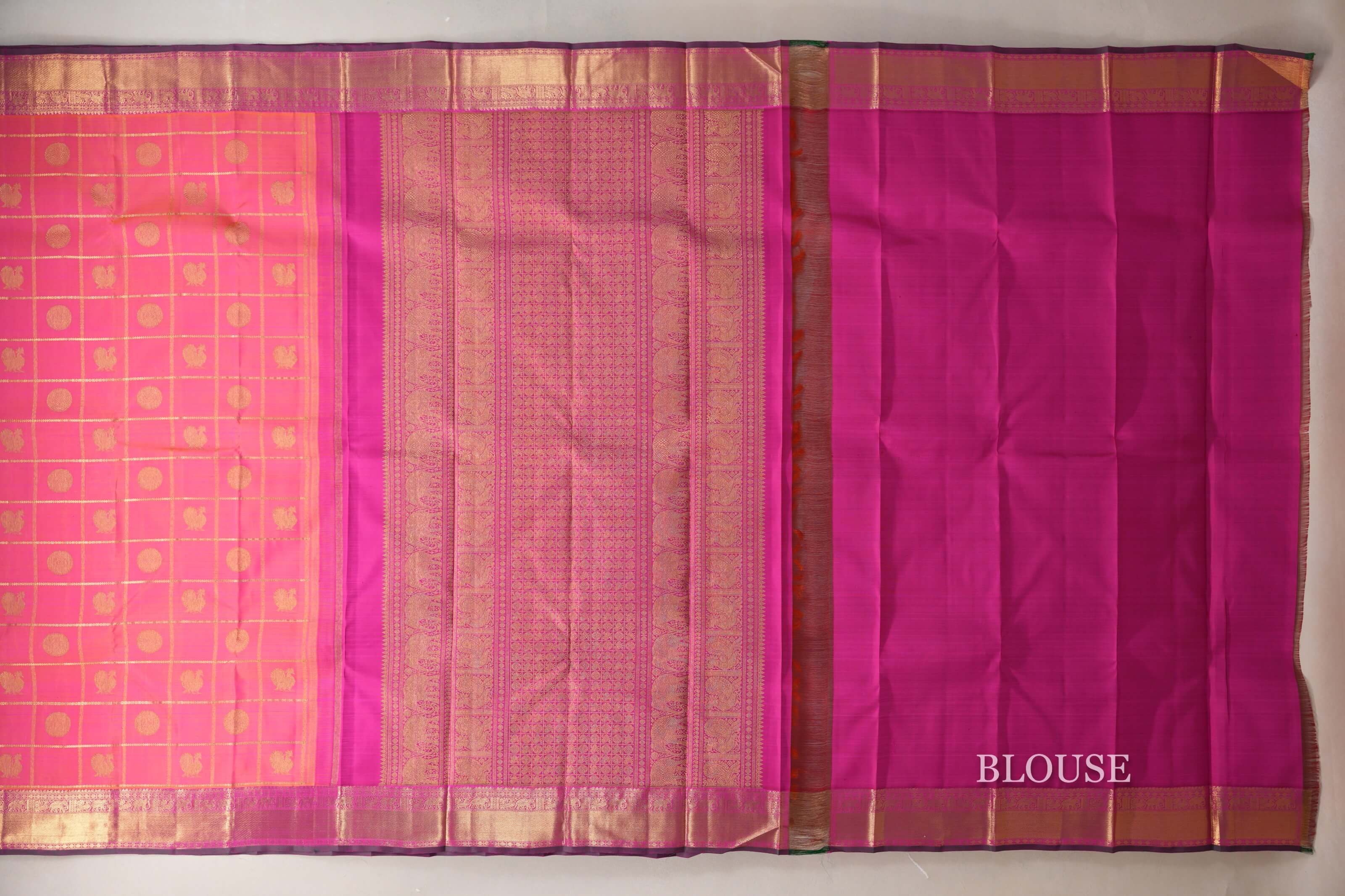 Orangish Pink Heirloom Kanjivaram Silk Saree blouse