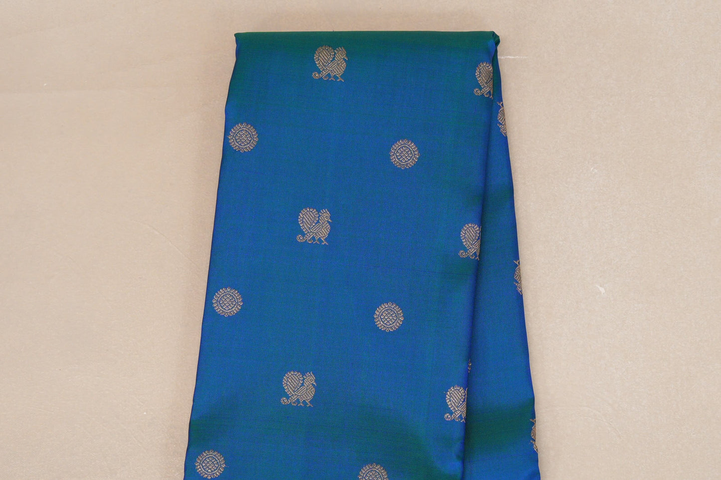 Peacock Blue with Multi Color Borders Heirloom Kanjivaram Silk Saree body zoom
