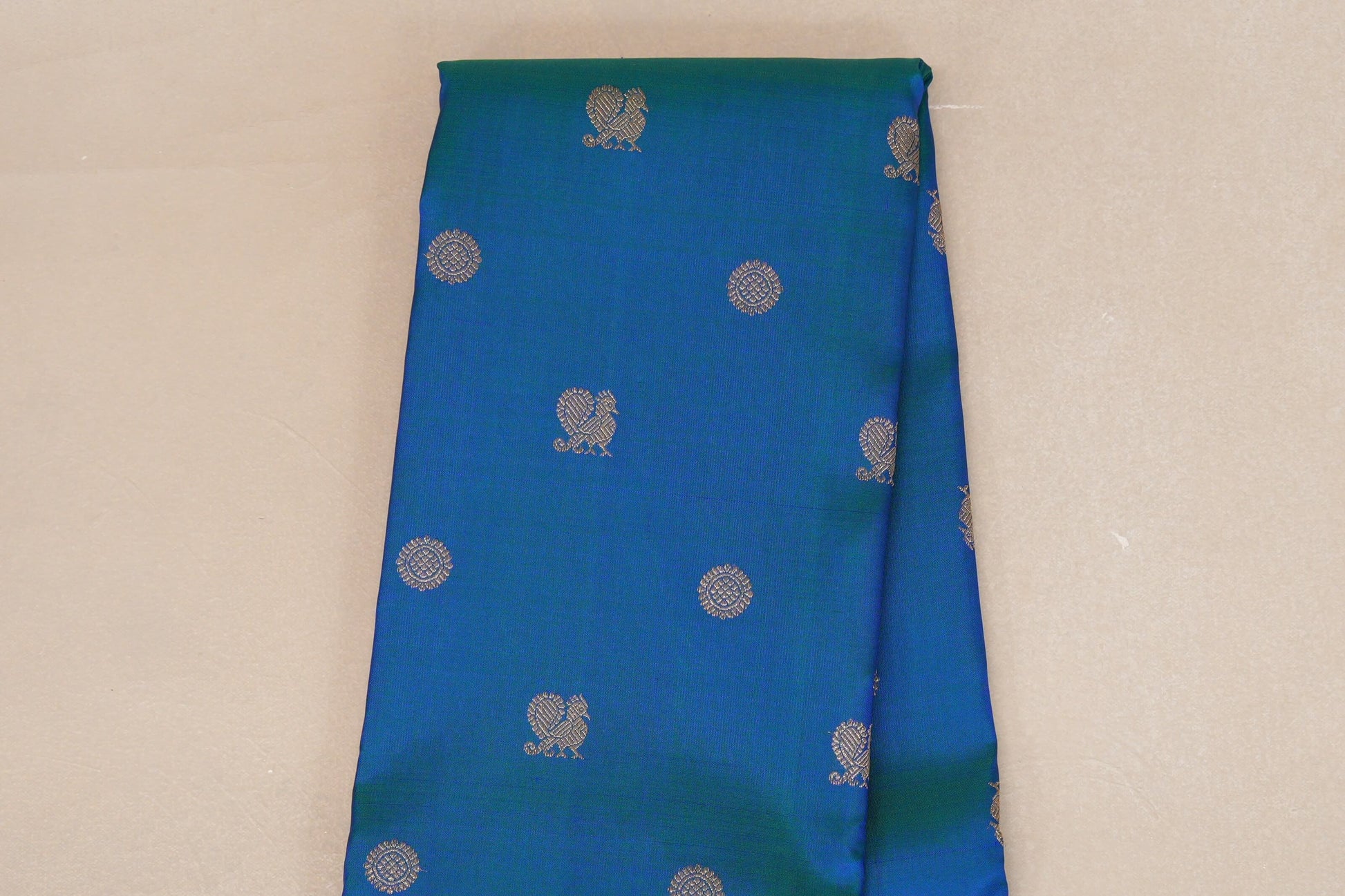 Peacock Blue with Multi Color Borders Heirloom Kanjivaram Silk Saree body zoom