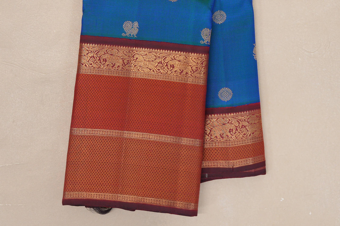 Peacock Blue Heirloom Kanjivaram Silk Saree border zoom