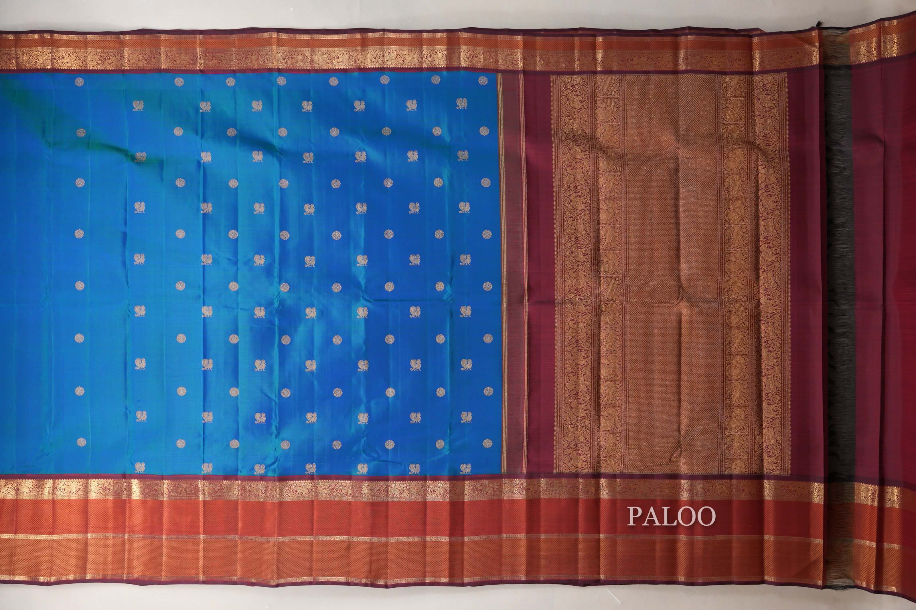 Peacock Blue Heirloom Kanjivaram Silk Saree paloo
