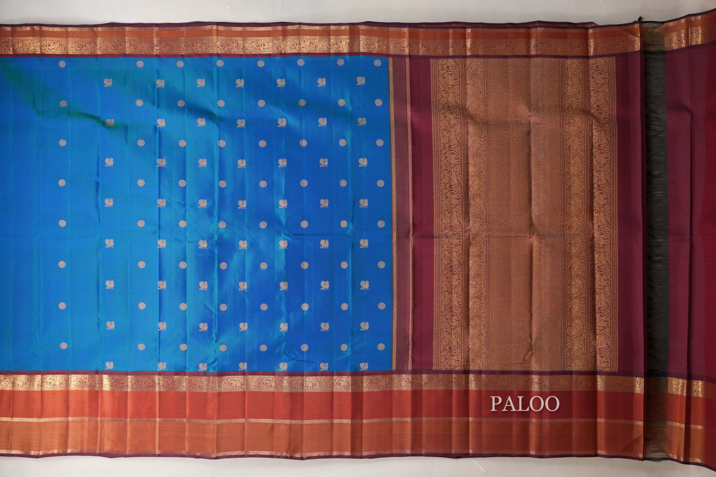 Peacock Blue Heirloom Kanjivaram Silk Saree paloo