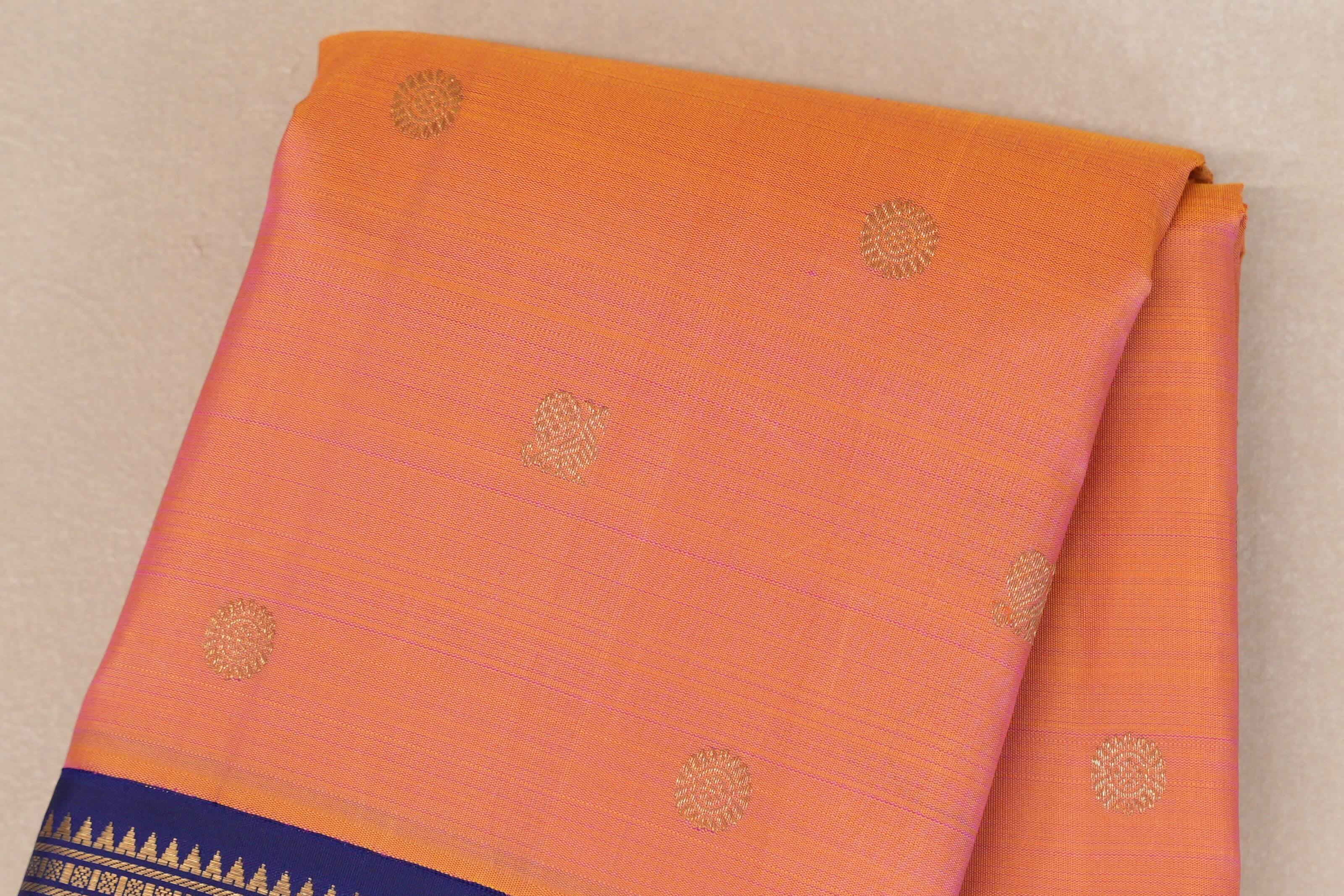 Dual Tone Yellow and Pink with Deep Blue Borders Heirloom Kanjivaram Silk Saree boy zoom
