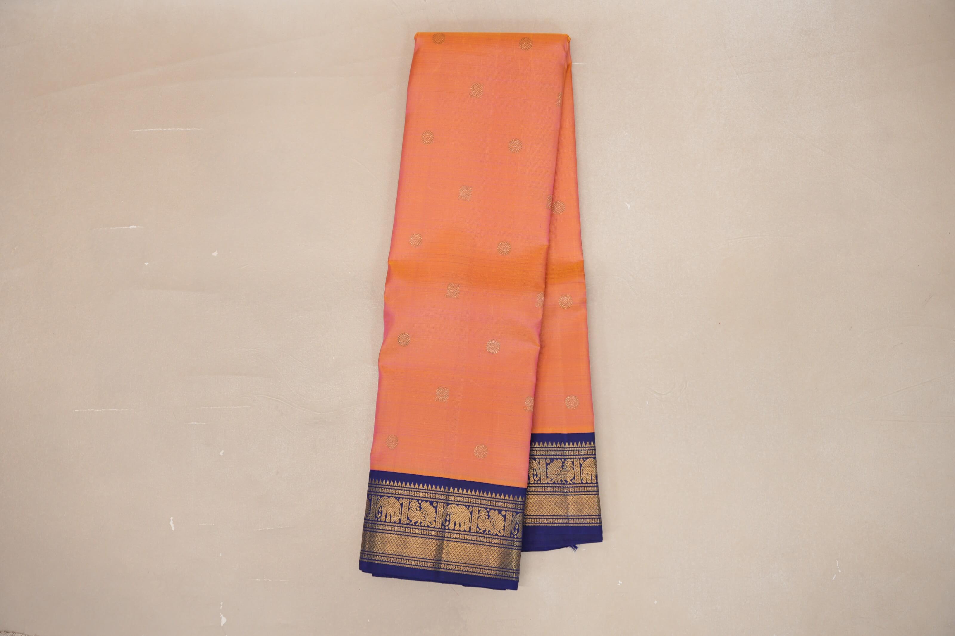 Dual Tone Yellow and Pink with Deep Blue Borders Heirloom Kanjivaram Silk Saree online