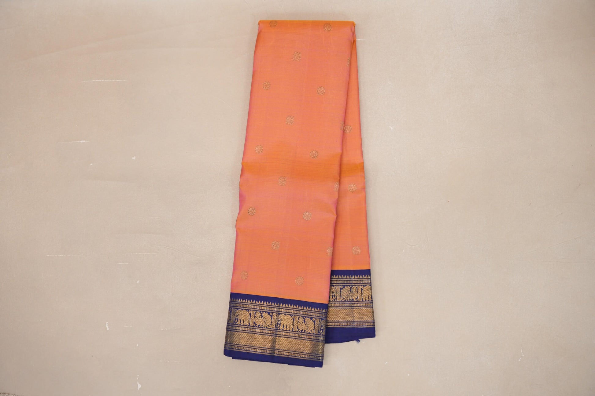 Dual Tone Yellow and Pink with Deep Blue Borders Heirloom Kanjivaram Silk Saree online