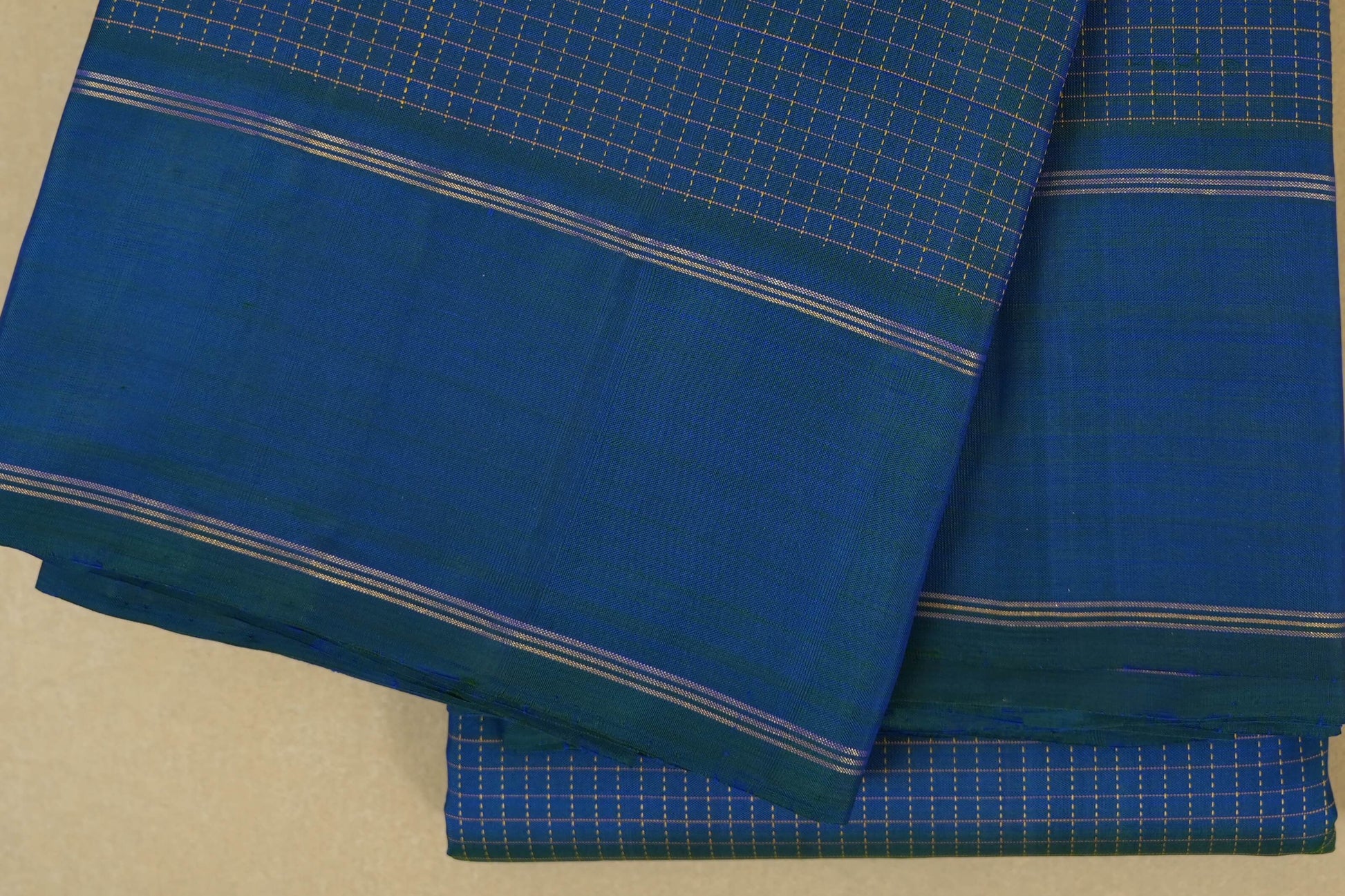 Peacock Blue Kanjivaram Silk Saree borders zoom