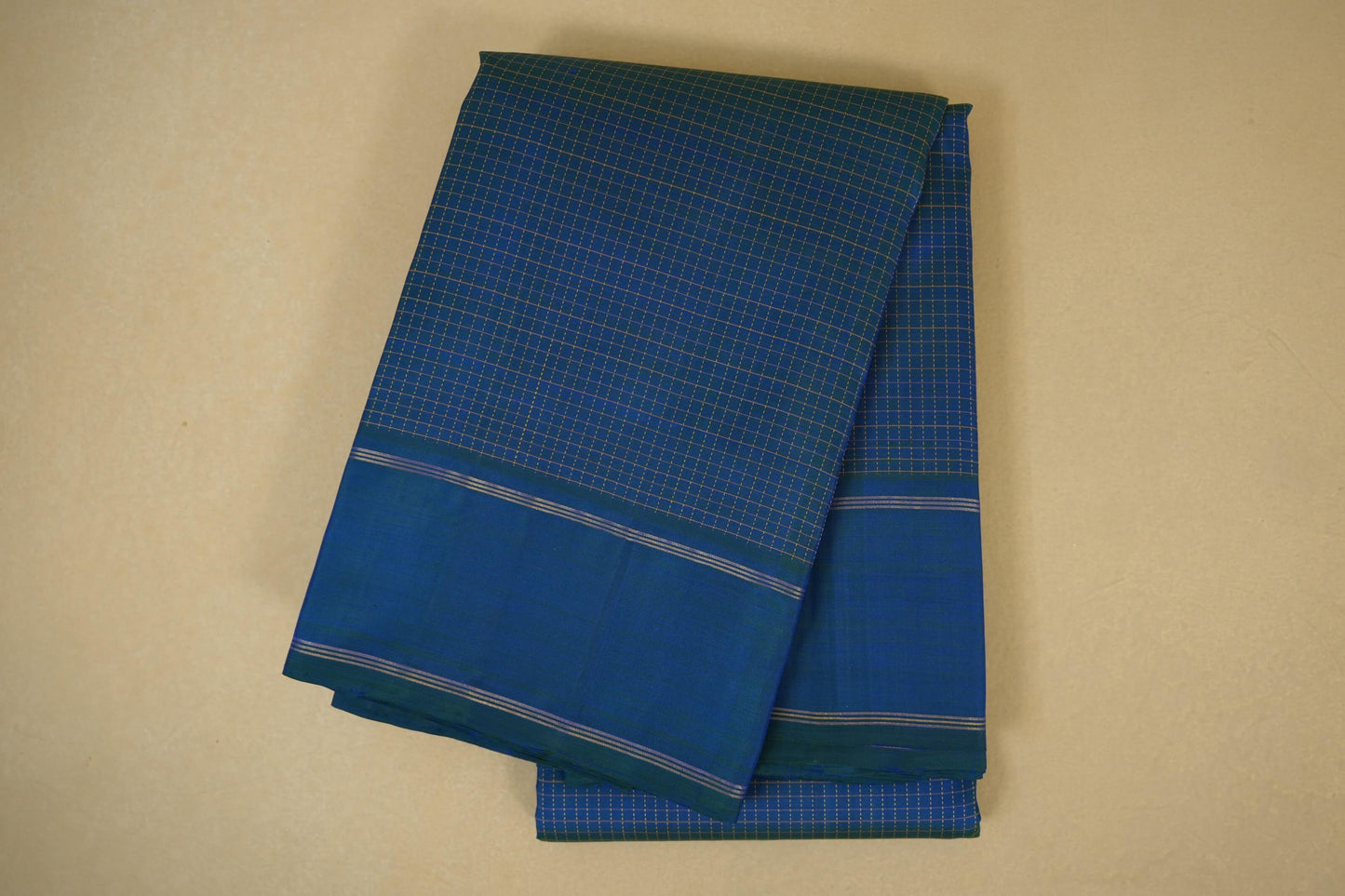 Folded Peacock blue vintage kanjivaram silk saree