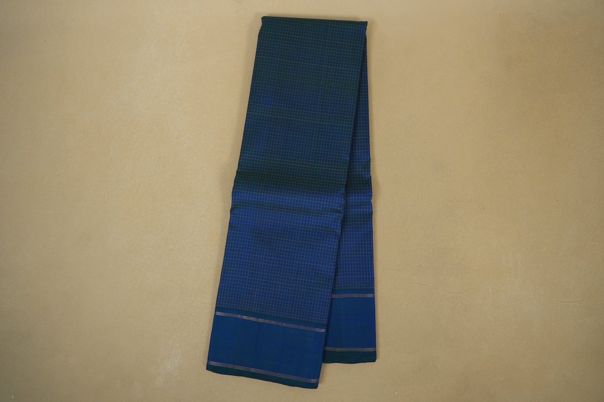 checked Peacock Blue Kanjivaram Silk Saree