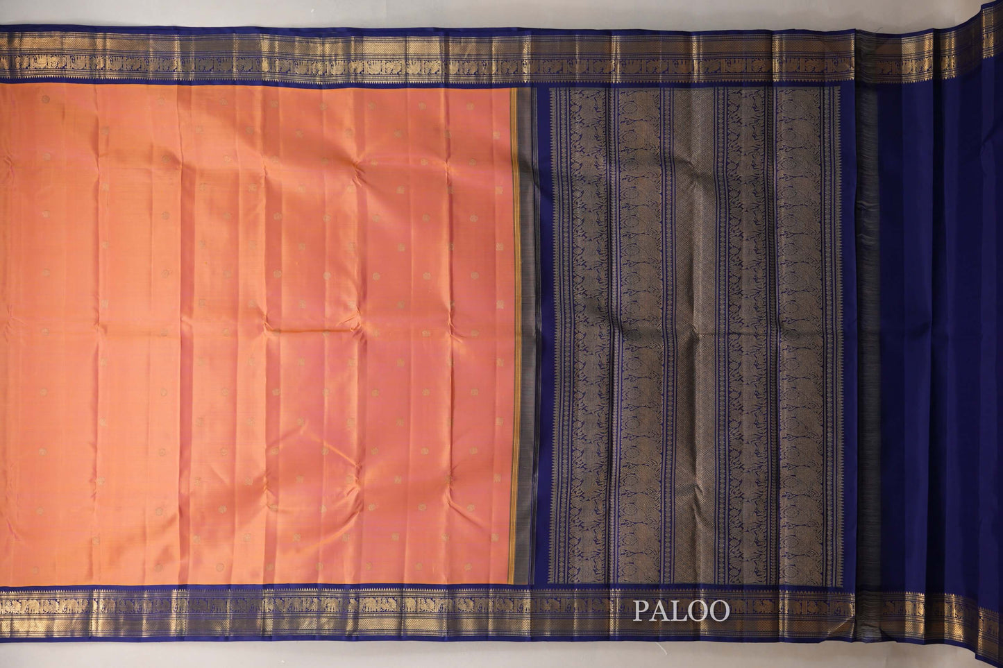 Dual Tone Yellow and Pink Heirloom Kanjivaram Silk Saree paloo