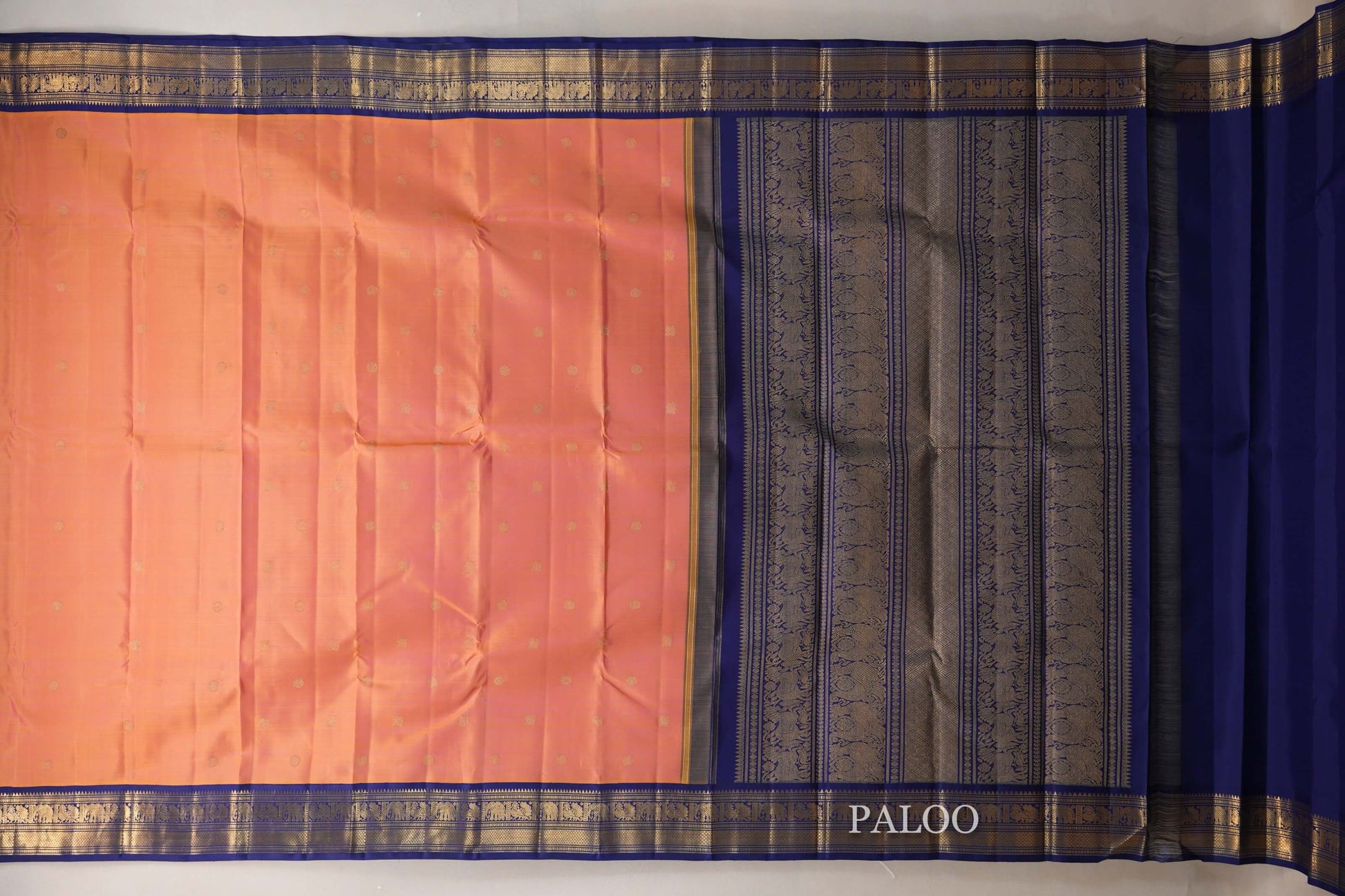 Dual Tone Yellow and Pink Heirloom Kanjivaram Silk Saree paloo