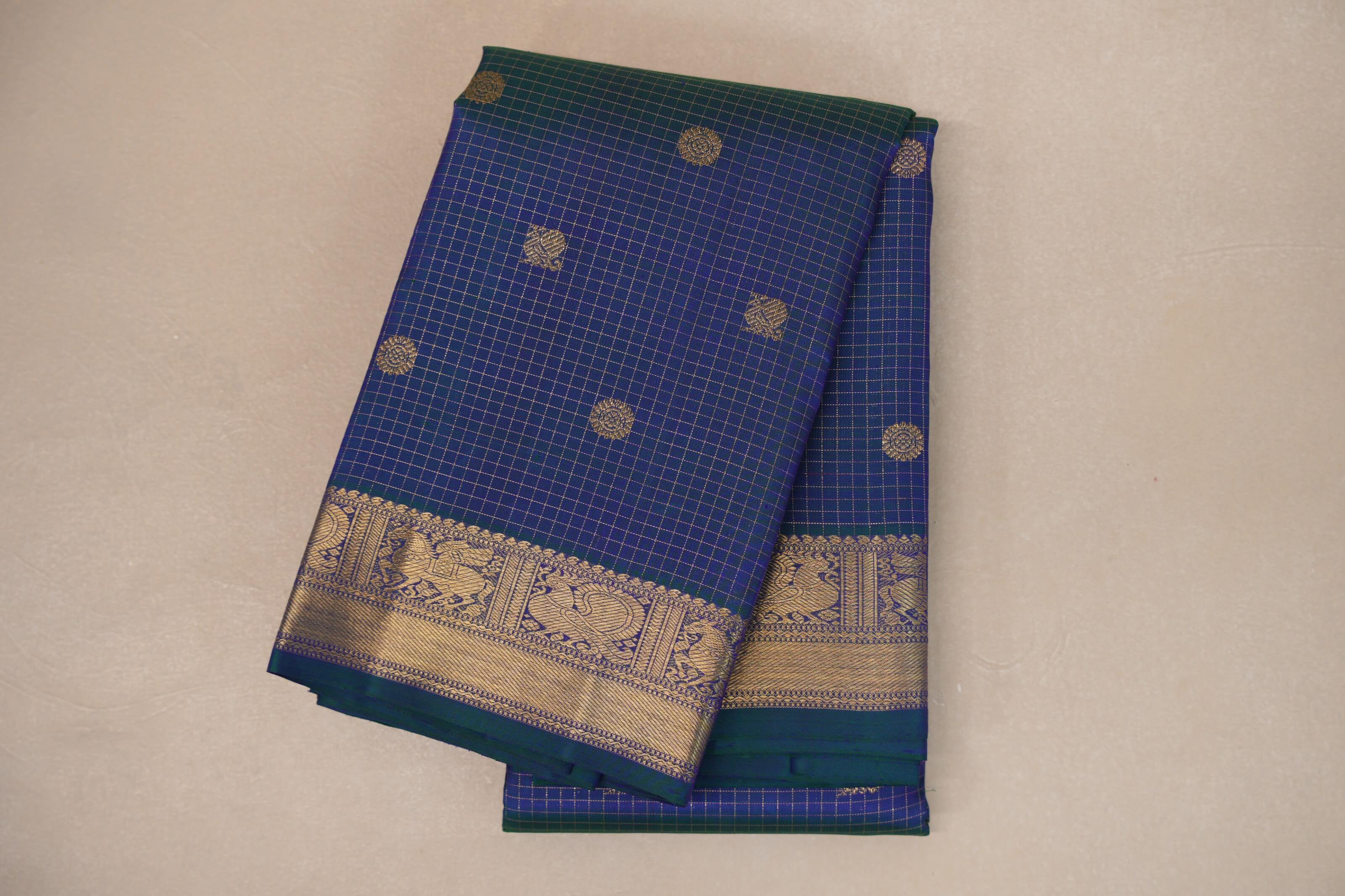 folded Peacock Blue Heirloom Kanjivaram Silk Saree