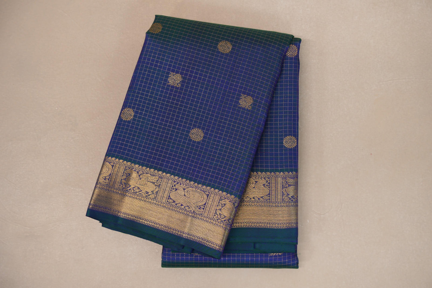 folded Peacock Blue Heirloom Kanjivaram Silk Saree
