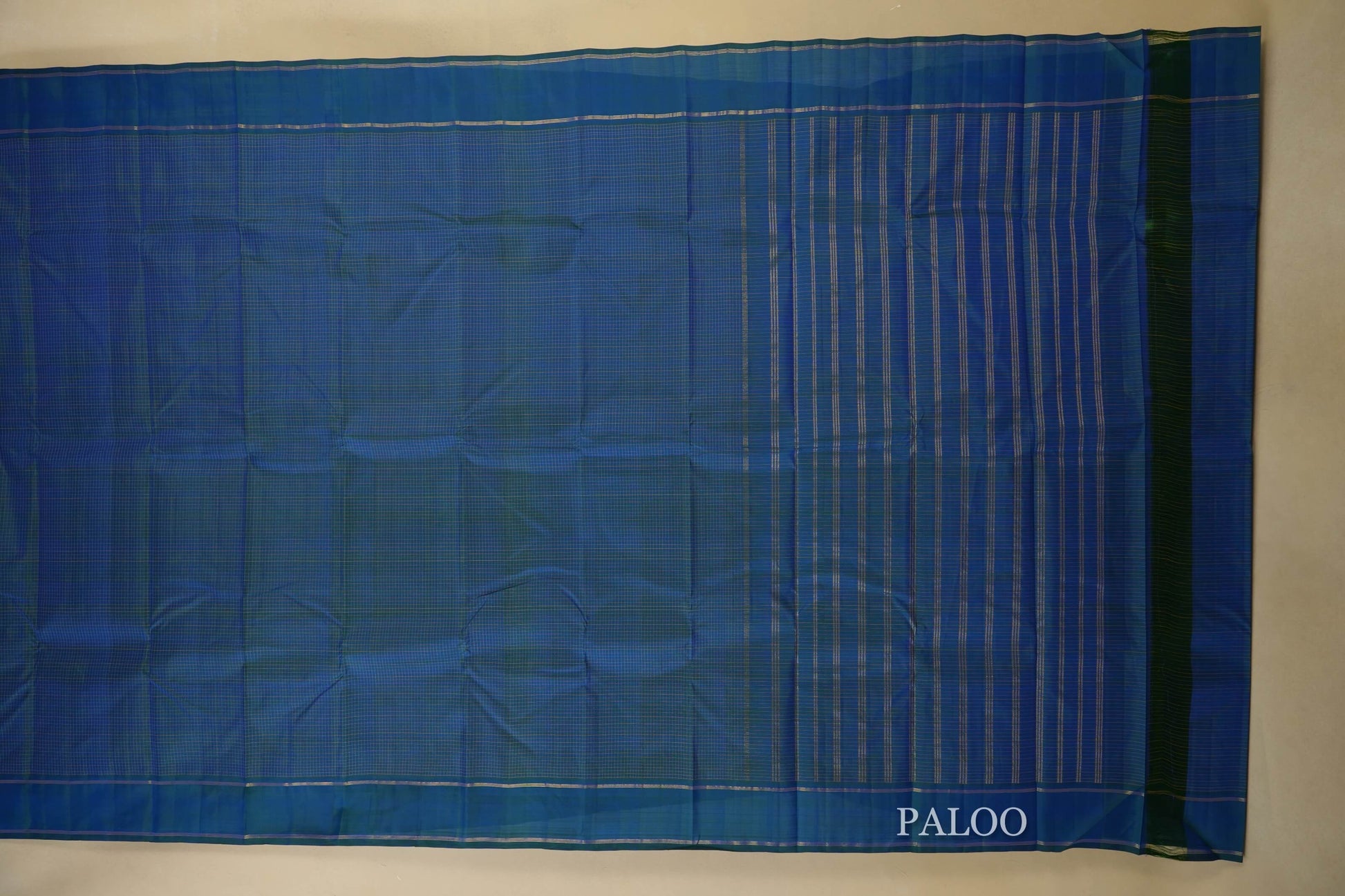 Peacock Blue Kanjivaram Silk Saree paloo